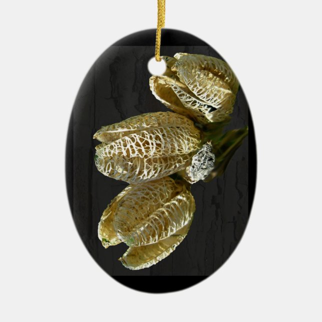 Dried Lily Seed Pods Ceramic Ornament (Front)