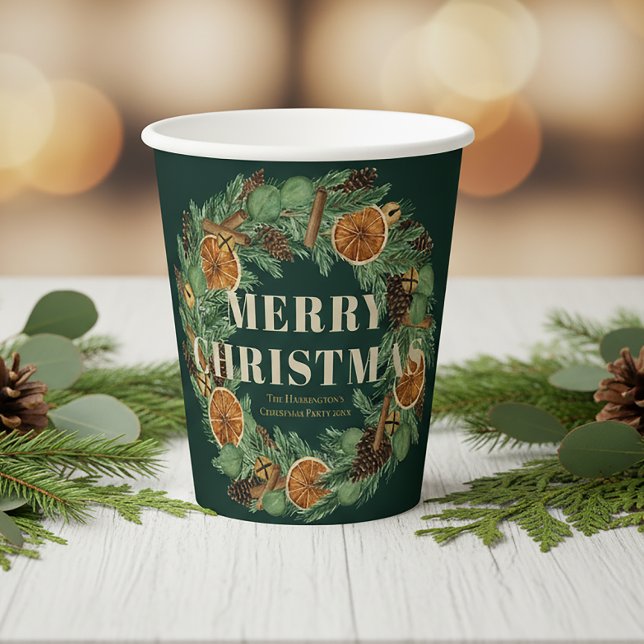 Dried Orange Pine Wreath Rustic Holiday Green  Paper Cups (Creator Uploaded)