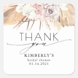 Dried Palm Leaf and White Orchid Tropical Square Sticker