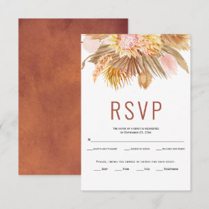 Dried palm leaves pampas grass terracotta wedding RSVP card