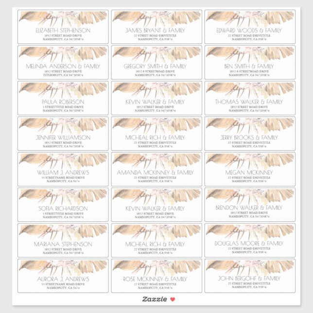 Dried Palm Leaves Small Guest Names Address Labels (Sheet)