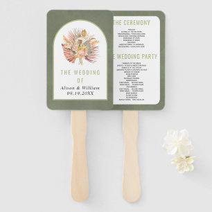 Dried palm pampas grass green wedding program hand fan