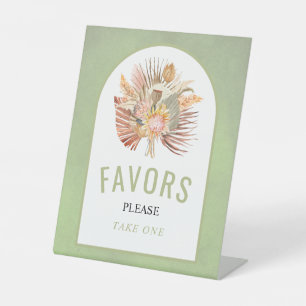 Dried palm pampas grass sage green wedding Favours Pedestal Sign