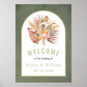 Dried palm pampas grass sage green welcome wedding poster