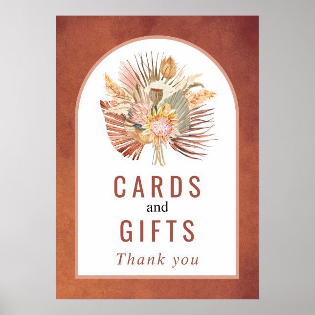 Dried palm, pampas grass terracotta wedding poster (Front)