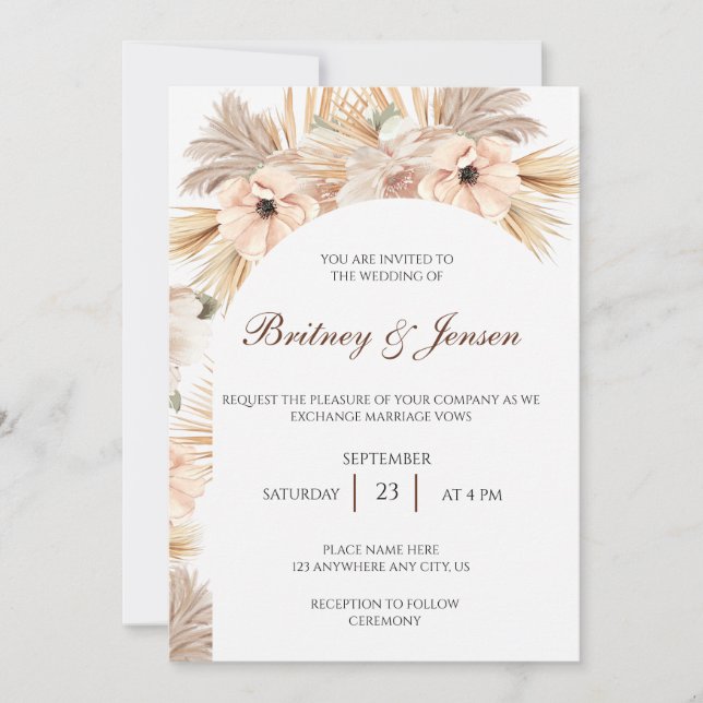 Dried palms and leaves Boho style for wedding Invitation (Front)
