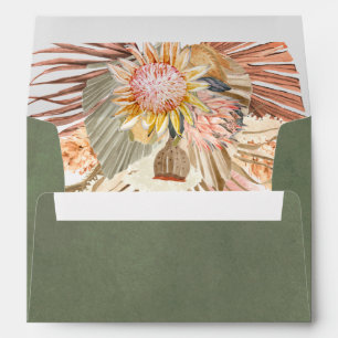 Dried palms and pampas grass sage green wedding envelope