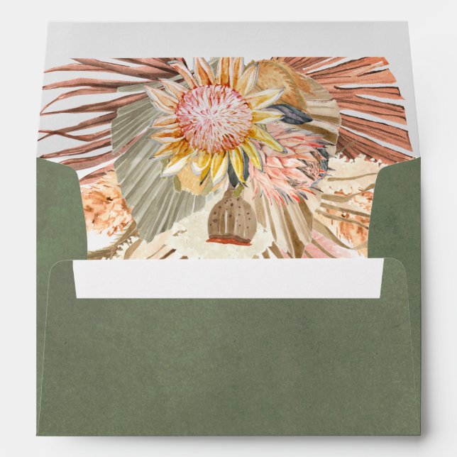Dried palms and pampas grass sage green wedding envelope (Back (Bottom))
