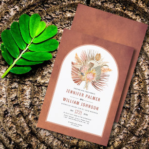 Dried palms and pampas grass terracotta wedding invitation