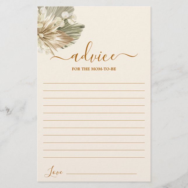 Dried Palms Lunaria Advice for the Mom To Be card (Front)