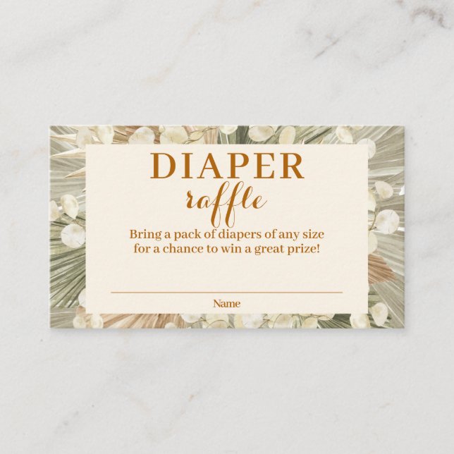 Dried palms Lunaria Diaper Raffle Enclosure Card (Front)