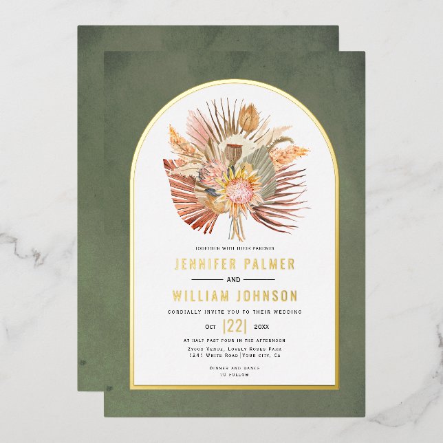 Dried palms, pampas grass green wedding real gold (Front/Back)