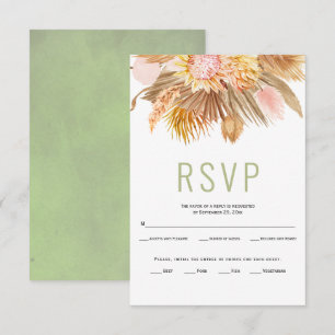 Dried palms, pampas grass sage green wedding RSVP
