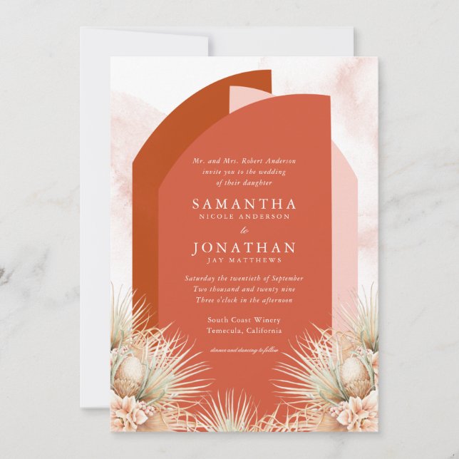Dried Palms Shades of Rust Wedding Invitation (Front)