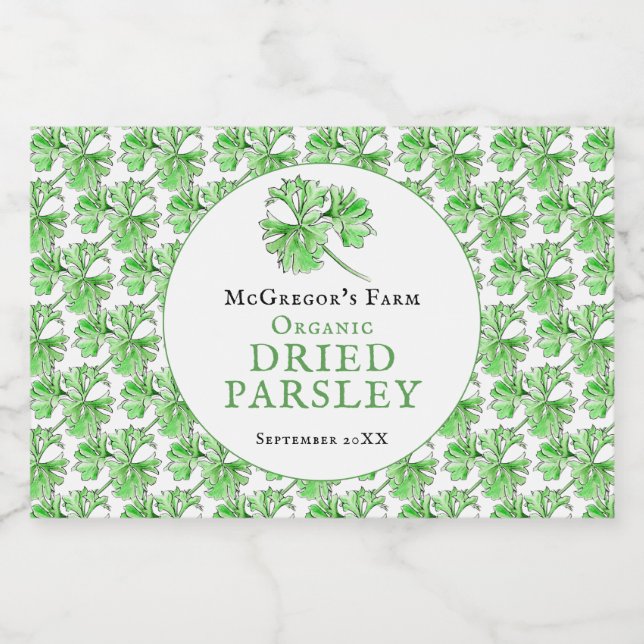 Dried parsley watercolor art custom herb jar label (Single Label)