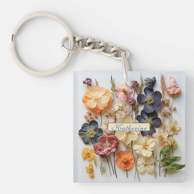 Dried Pressed Flowers Keychain (Front)
