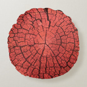 Dried Tree Log Cutaway Pinkish Red Wood Photo Round Pillow
