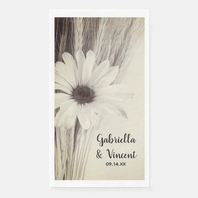 Dried Wheat and Daisy Country Farm Wedding Napkin (Front)