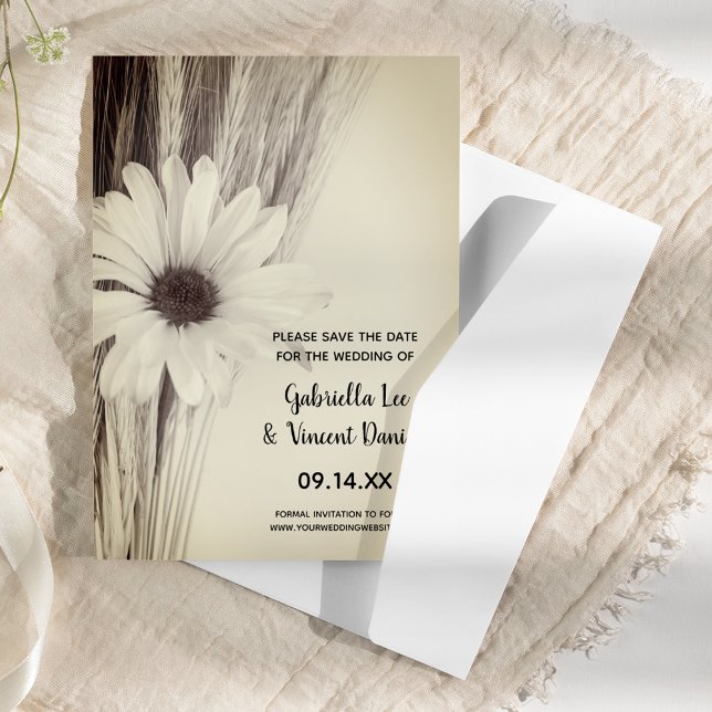 Dried Wheat and Daisy Farm Wedding Save the Date (Creator Uploaded)