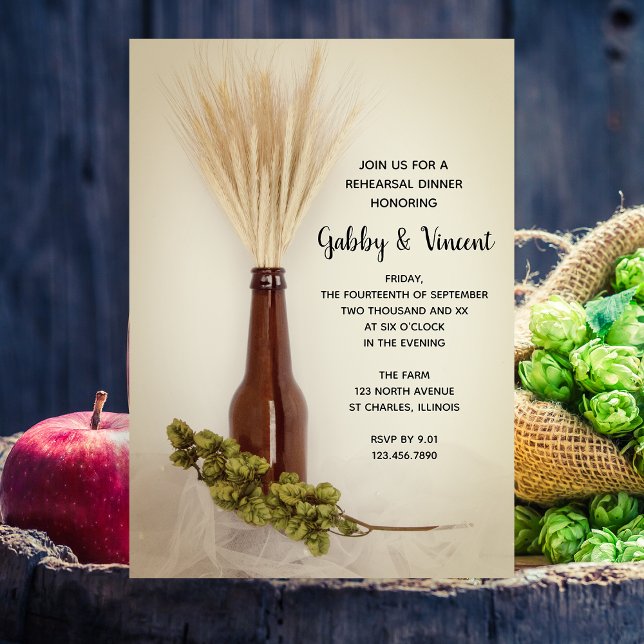 Dried Wheat and Hops Brewery Rehearsal Dinner Invitation (Creator Uploaded)