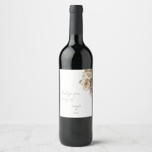 Dried White Roses Personalized Names Favour Wine Label