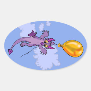 Drift Away Balloon Dragon Oval Sticker