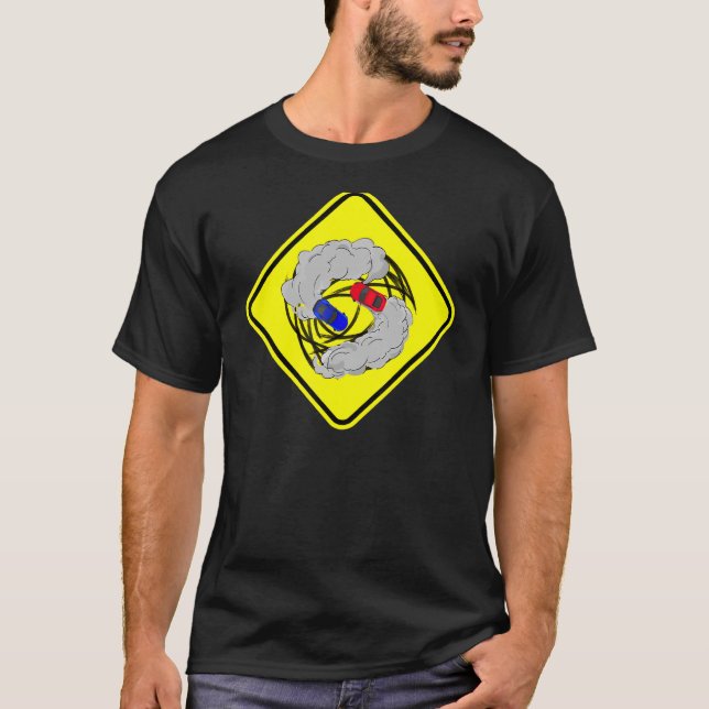 Drift Car Illustration on Sign T-Shirt (Front)