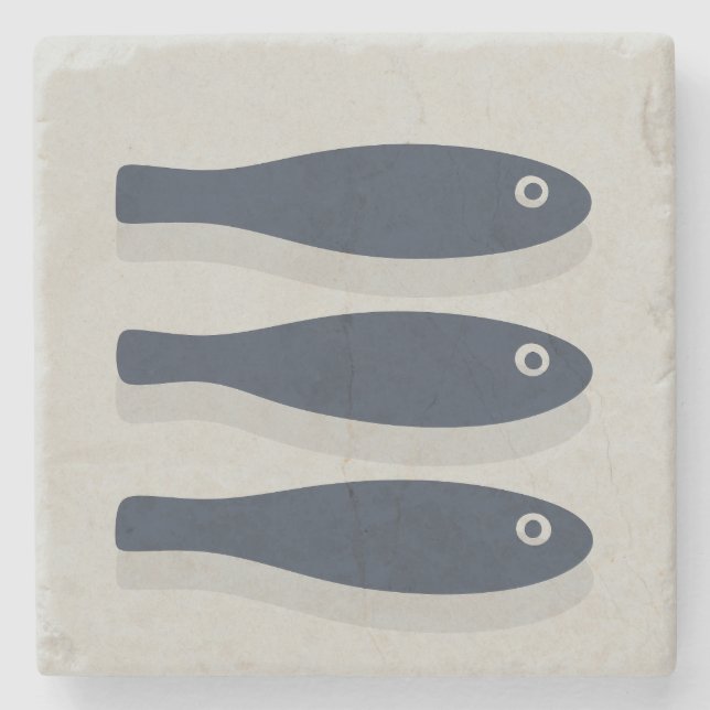Drift In Silence-Deep Navy & Seafoam Grey Stone Coaster (Front)