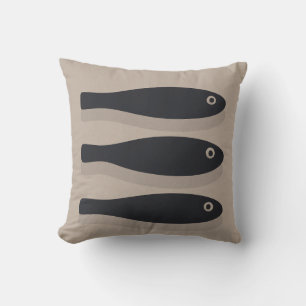 Drift In Silence-Weathered Taupe & Indigo Black Throw Pillow