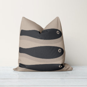 Drift In Silence-Weathered Taupe & Indigo Black Throw Pillow