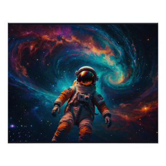 Drifting Astronaut in Outer Space Poster