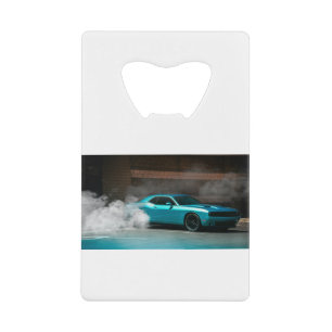 Drifting Blue Muscle Car Credit Card Bottle Opener