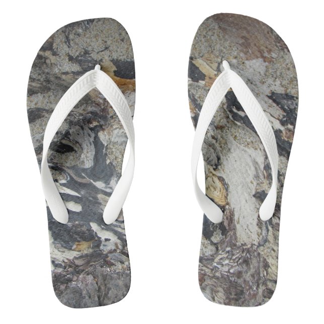 Driftwood Abstract Pattern Pacific Ocean Beach Flip Flops (Footbed)