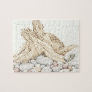 Driftwood and Pebbles Ceramic Tile Jigsaw Puzzle