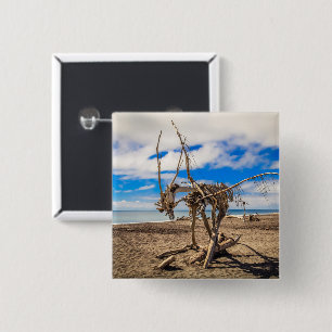 Driftwood artwork on Hokitika Beach, New Zealand 2 Inch Square Button