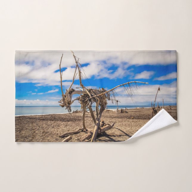 Driftwood artwork on Hokitika Beach, New Zealand Bath Towel Set (Hand Towel)