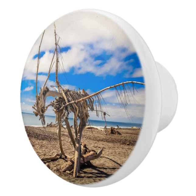 Driftwood artwork on Hokitika Beach, New Zealand Ceramic Knob (Right)