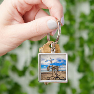 Driftwood artwork on Hokitika Beach, New Zealand Keychain