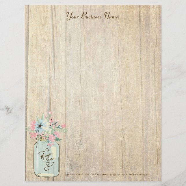 Driftwood Barn Wood Rustic Mason Jar Garden Floral Letterhead (Front)