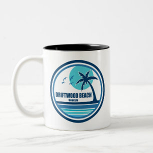 Driftwood Beach Georgia Palm Tree Birds Two-Tone Coffee Mug