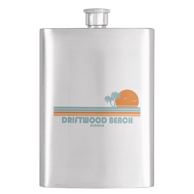 Driftwood Beach Georgia Sun Palm Trees Hip Flask (Front)