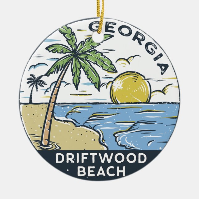 Driftwood Beach Georgia Vintage Ceramic Ornament (Front)