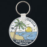 Driftwood Beach Georgia Vintage  Keychain<br><div class="desc">Driftwood Beach hand drawn illustration with mountains and ocean waves in the background. Perfect for anyone who loves to visit Driftwood Beach.</div>