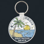 Driftwood Beach Georgia Vintage  Keychain<br><div class="desc">Driftwood Beach hand drawn illustration with mountains and ocean waves in the background. Perfect for anyone who loves to visit Driftwood Beach.</div>