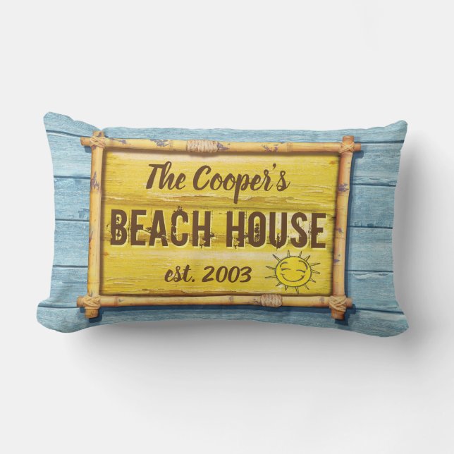 Driftwood Beach House sign Lumbar cushion. Lumbar Pillow (Front)