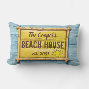 Driftwood Beach House sign Lumbar cushion. Pillow
