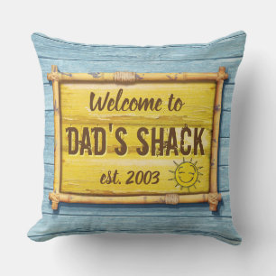 Driftwood Beach House sign square cushion. Throw Pillow