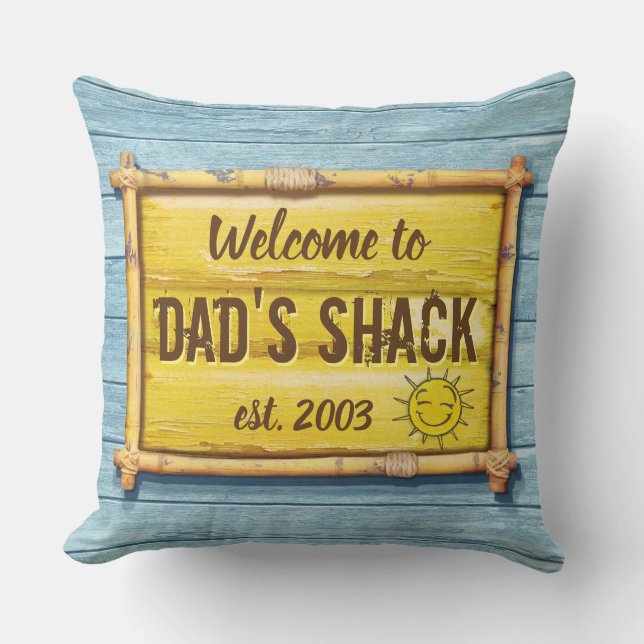 Driftwood Beach House sign square cushion. Throw Pillow (Front)