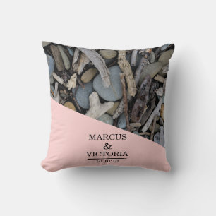 Driftwood beach wedding throw pillow