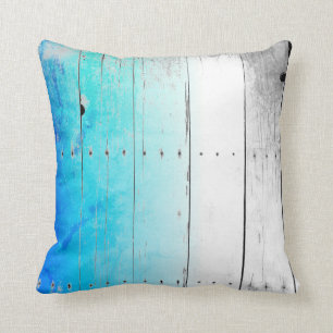 Driftwood Blue Painted Wood Weathered Nautical Throw Pillow